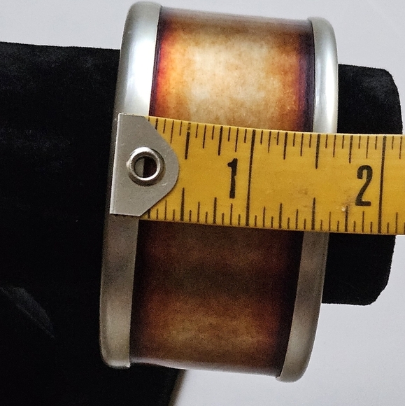 Rare! Vintage Anne Klein Chunky silver brown yellow Acrylic Bold Bangle Bracelet - Picture 11 of 11